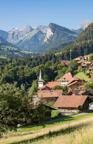 Blick auf Dorf Diemtigen