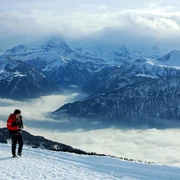 Winter hiking trail at Niederhorn.