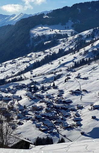 Blick von der Schwendi aufs Dorf (Mittelbäuert und Bort) Beatenberg