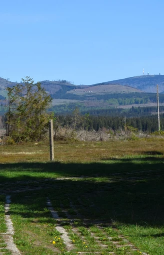 View of the Brocken mountain and Wurmberg mountain from the slab path of the open air border museum