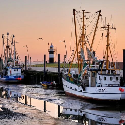 Abendstimmung am Kutterhafen in Wremen