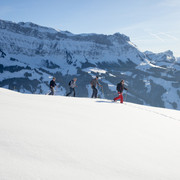 Schneeschuhtour auf der Marbachegg, im Hintergrund der Hohgant