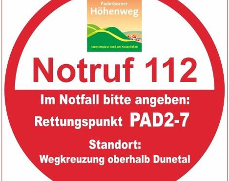 Rettungspunkt PAD2-7: Wegkreuzung oberhalb Dunetal