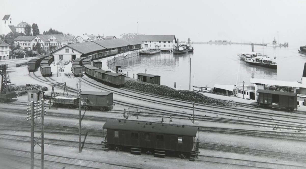 Romanshorn, Hafen und Gleisanlage. Zwischen 1900 und 1920. Sammlung Schweizerisches Nationalmuseum