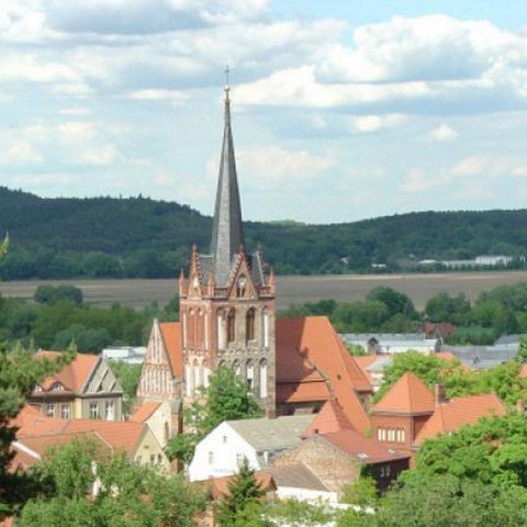Blick aus dem Schlossgarten auf den Altstadtkern von Bad Freienwalde