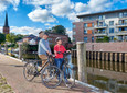 Radfahrer in Buxtehuder Hafencity