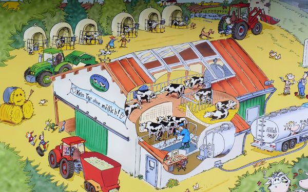 Schautafeln zur Milchverarbeitung auf dem Milchhof Kück