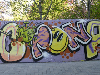 Graffiti "Corona" an der Graffitimauer "Busdorfgalerie"