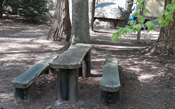 Eine Sitzgruppe am Großsteingrab Steinfeld