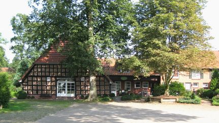Fachwerkgebäude der Pension Cohrs Hof in Hellwege