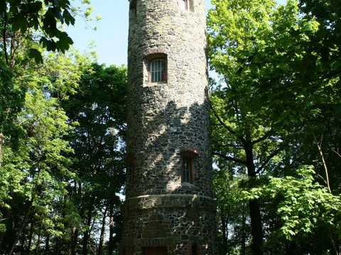 Der Wachbergturm ragt aus einem bewaldeten Gebiet nach oben, Freizeit, Sehenswürdigkeit