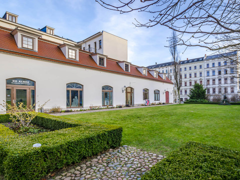 Blick in den Innenhof des Mendelssohn Haus das ein Standort der Notenspur der Musikstadt Leipzig ist und in dem sich ein Museum befindet, Kultureinrichtung, Sehenswürdigkeiten