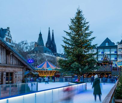 Open-air ice rink at the Christmas market in Cologne's Old Town