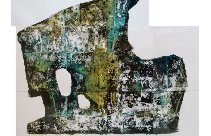 Katrin König: XV – II - MMXXIII, 270 x 280 cm, Collagraphie und Lack auf PENTAPRINT PVC- Folie, 2023 Katrin König: XV – II - MMXXIII, 270 x 280 cm, Collagraphie und Lack auf PENTAPRINT PVC- Folie, 2023